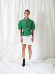 High-Waisted Linen Mini Skirt With Fringed Hem and Wrap-Look Detail