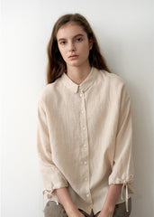 Tapered Cropped Linen Pants With Front Pleats And Elastic Back Waistband For Comfort