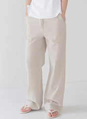 High-Waisted Wide-Leg Linen Pants With Relaxed Fit And Tailored Silhouette For Everyday Elegance