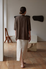 Half-Sleeve Linen Blazer with Minimalist Tailoring in Rich Brown for Elevated Casual Looks