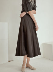 Elegant High-Waisted A-Line Midi Skirt Made from Flowing Pure Silk Fabric for Women