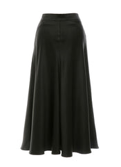 Elegant High-Waisted A-Line Midi Skirt Made from Flowing Pure Silk Fabric for Women