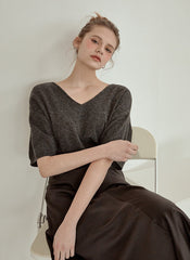 Elegant High-Waisted A-Line Midi Skirt Made from Flowing Pure Silk Fabric for Women