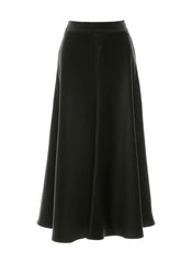 Elegant High-Waisted A-Line Midi Skirt Made from Flowing Pure Silk Fabric for Women