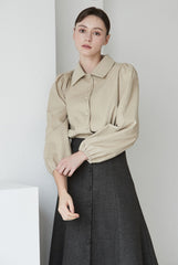 Timeless Puff Sleeve Linen Shirt for Women with Tailored Fit and Soft Textured Weave