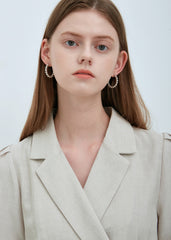 Elegant Short Sleeve Linen Midi Dress with Tailored Collar and Waist Tie Detail