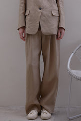 Classic Linen Blazer with Notch Lapel and Button Closure in Natural Beige for Smart Styling