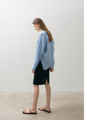 A-Line Midi Skirt In Breathable Linen With Back Slit Detail And Tailored Minimalist Silhouette