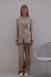 Wide-Leg Linen Trousers with Pleated Front in Natural Beige for Relaxed Tailored Style