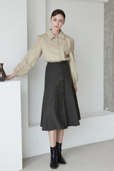 High-Waisted A-Line Linen Skirt for Women with Button-Down Front and Tailored Draping