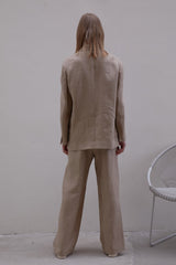 Classic Linen Blazer with Notch Lapel and Button Closure in Natural Beige for Smart Styling