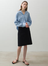 A-Line Midi Skirt In Breathable Linen With Back Slit Detail And Tailored Minimalist Silhouette