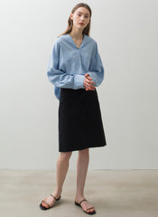 A-Line Midi Skirt In Breathable Linen With Back Slit Detail And Tailored Minimalist Silhouette