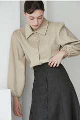 High-Waisted A-Line Linen Skirt for Women with Button-Down Front and Tailored Draping