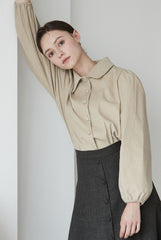High-Waisted A-Line Linen Skirt for Women with Button-Down Front and Tailored Draping