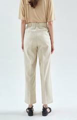 High-Waisted Straight-Leg Linen Pants with Elastic Waistband and Tailored Pleat Detail