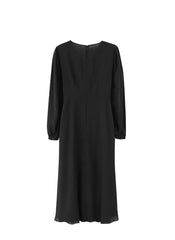 Elegant Wrap V-Neck Linen Dress with Long Sleeves and Flared Hem for Effortless Style