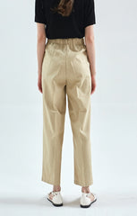 High-Rise Straight-Leg Linen Pants for Women with Elastic Waistband and Tailored Pleats