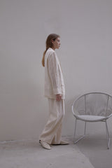 Tailored Women's Linen Blazer with Notch Lapel and Flap Pockets – Breathable Natural Fabric