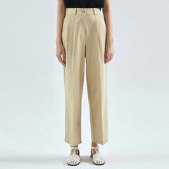 High-Rise Straight-Leg Linen Pants for Women with Elastic Waistband and Tailored Pleats