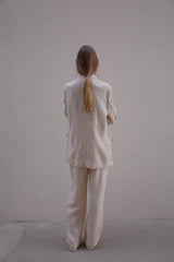 Tailored Women's Linen Blazer with Notch Lapel and Flap Pockets – Breathable Natural Fabric