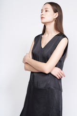 Sleeveless V-Neck Silk Dress with Relaxed Fit and Minimalist Aesthetic for Effortless Style