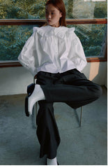 Tailored Linen Wide-Leg Trousers with Pleats and Waist Belt Detail