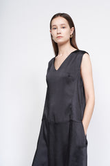 Sleeveless V-Neck Silk Dress with Relaxed Fit and Minimalist Aesthetic for Effortless Style