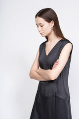 Sleeveless V-Neck Silk Dress with Relaxed Fit and Minimalist Aesthetic for Effortless Style