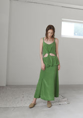 Sleeveless Cut-Out Blouse with Peplum Detail and Side Button Closure