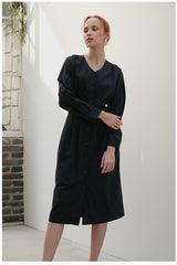 Button-Front Women's Midi Dress in Lightweight Linen with Pleated Skirt and Tailored Waist Detail