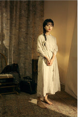 Marie Linen Cotton Long Sleeve Maxi Dress