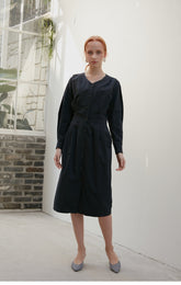 Button-Front Women's Midi Dress in Lightweight Linen with Pleated Skirt and Tailored Waist Detail