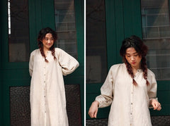 Vestido camisero midi con volantes de algodón y lino de Christy