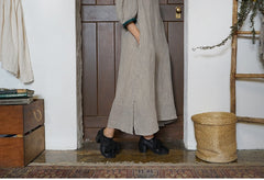 Vestido largo Jessie de lino y algodón con mangas abullonadas