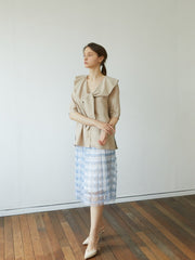 Soft Linen Blouse with Oversized Collar and Front Tie – Button-Down Puff Sleeve Top for Women