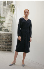 Button-Front Women's Midi Dress in Lightweight Linen with Pleated Skirt and Tailored Waist Detail