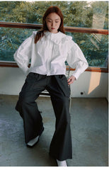 Tailored Linen Wide-Leg Trousers with Pleats and Waist Belt Detail