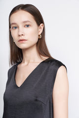 Sleeveless V-Neck Silk Dress with Relaxed Fit and Minimalist Aesthetic for Effortless Style
