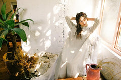 Vestido largo Elaine de lino y algodón con volantes