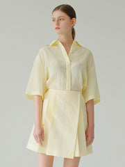 High-Waisted Linen Short Skirt with Box Pleats and Tailored A-Line Silhouette