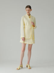 High-Waisted Linen Short Skirt with Box Pleats and Tailored A-Line Silhouette