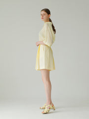 High-Waisted Linen Short Skirt with Box Pleats and Tailored A-Line Silhouette