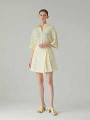 High-Waisted Linen Short Skirt with Box Pleats and Tailored A-Line Silhouette