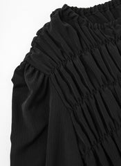 Elegant Long-Sleeve Linen Dress with Flowy A-Line Silhouette and Feminine Draped Bodice