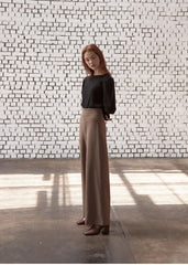 High-waisted wide-leg trousers for women made from breathable linen blend with clean tailored finish