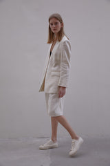High-Rise Tailored Linen Shorts for Women with Relaxed Fit and Soft Textured Weave