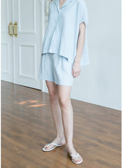 High-Rise Linen Shorts With Relaxed Tailoring And Elastic Waistband For Breezy Summer Comfort