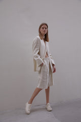 High-Rise Tailored Linen Shorts for Women with Relaxed Fit and Soft Textured Weave