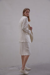 High-Rise Tailored Linen Shorts for Women with Relaxed Fit and Soft Textured Weave
